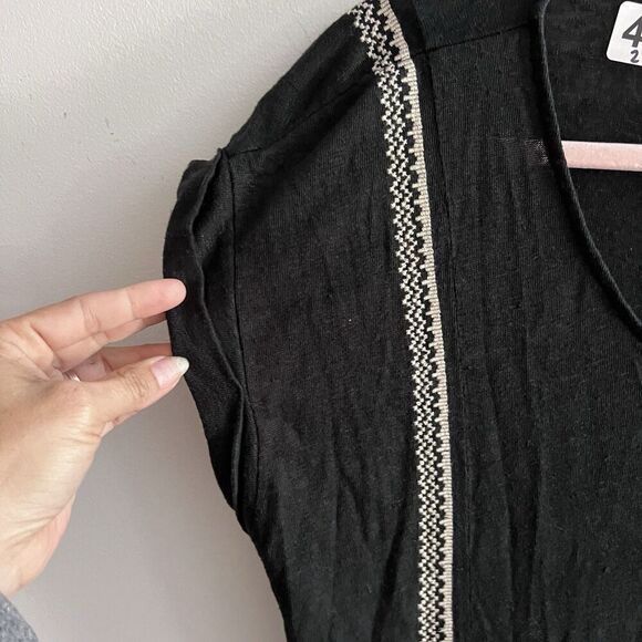 Garnet Hill Organic Linen Black Embroidered Beach Dress Womens Large Lightweight - Picture 7 of 15